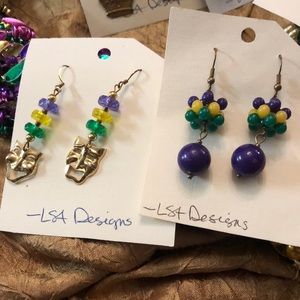 🌻 3/$15 2 pair Mardi Gras Earrings (w/bead bonus)